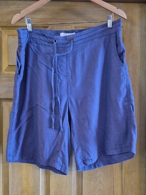 Aziz Purple Linen Blend Shorts Size XL Pockets Side Back Elastic Waistband Back